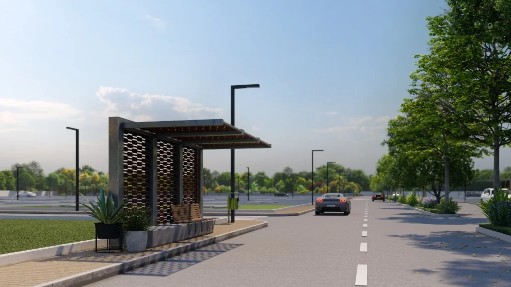 Wide 60ft Main Boulevard with Designer Shelter, Tree Avenues & Kerb Stones in Magnus Smart City